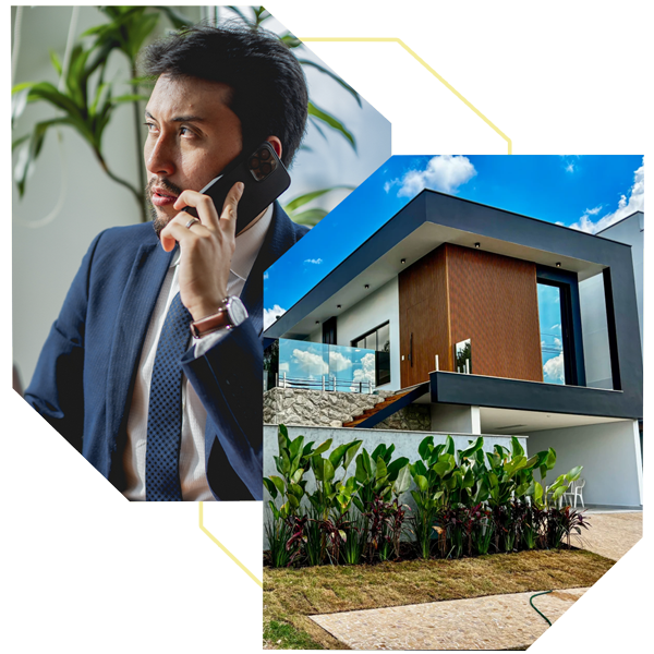 montagem de foto com advogado na esquerda e casa na direita